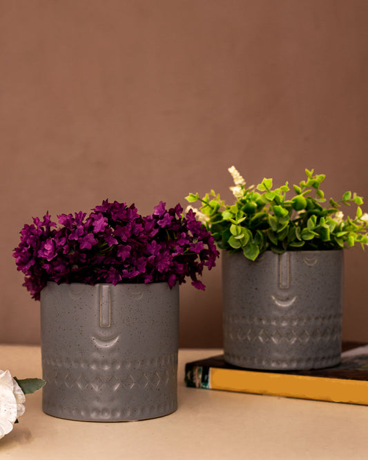 Faceted Ceramic Mini Planters - Set of 2