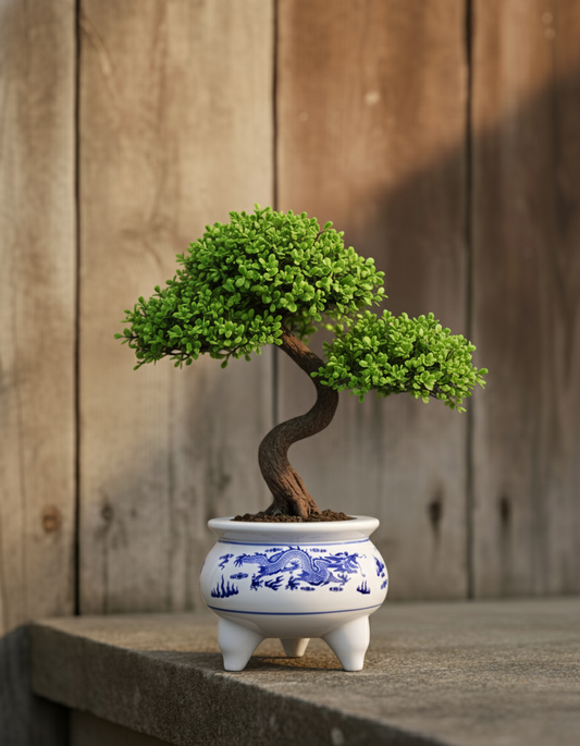 Blue & White Dragon Motif Tripod Planter - 5.5'