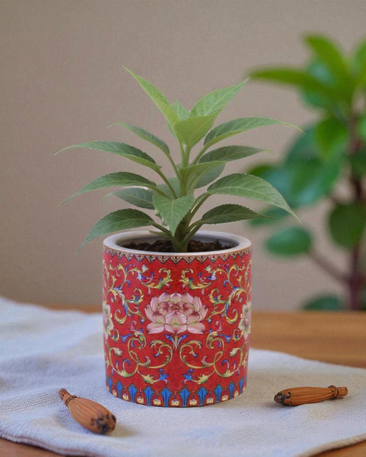 Floral and Vine Motifs Planter - Red