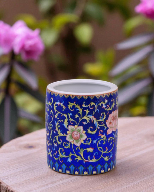 Floral and Vine Motifs Planter - Blue