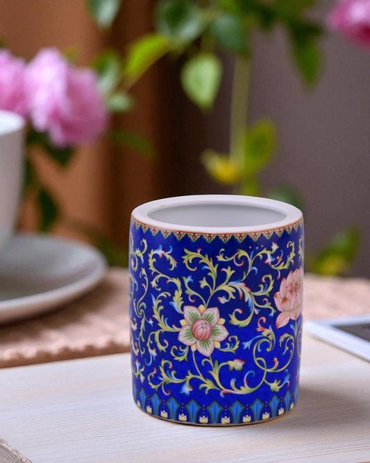 Floral and Vine Motifs Planter - Blue