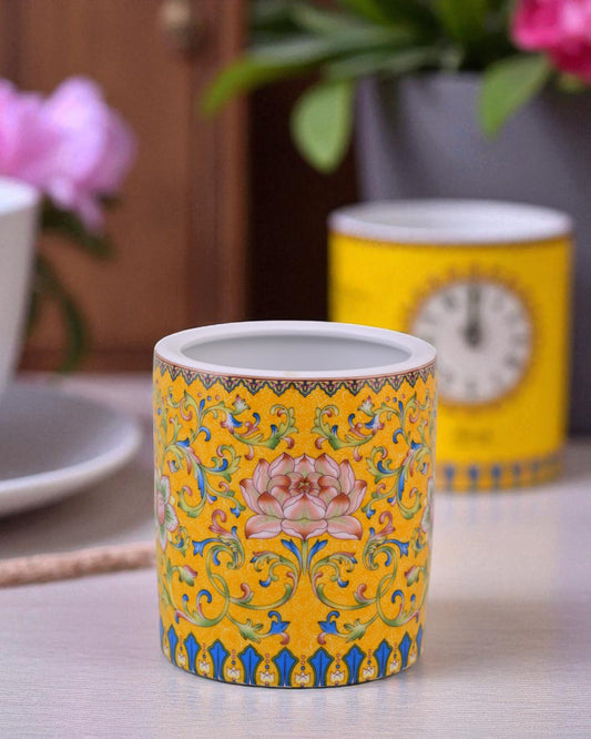 Floral and Vine Motifs Planter - Yellow