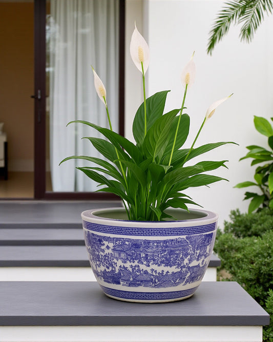 Oriental Serenity Blue & White Ceramic Planter